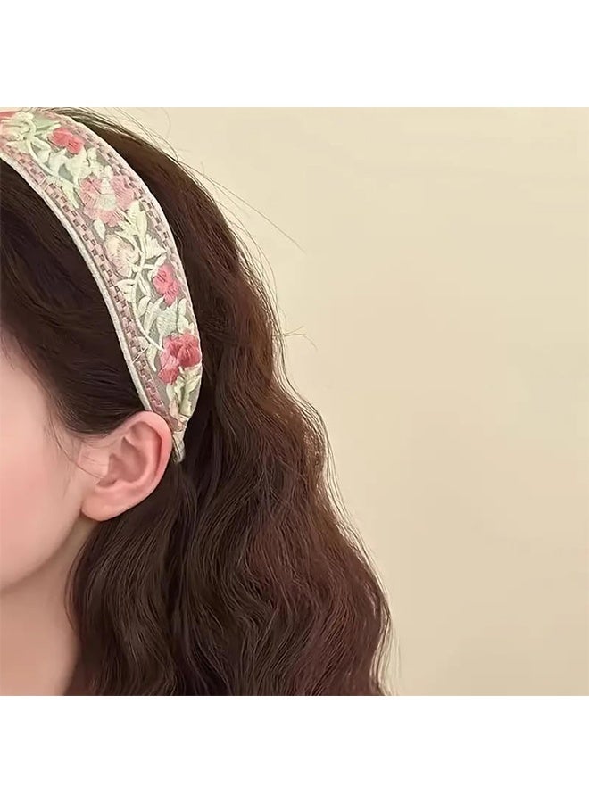 واي جيه طقم مكون من 3 قطع من عصابات الرأس النسائية العتيقة الأنيقة المزيّنة بالزهور بنمط عرقي مع حافة عريضة، لتزيين الجبهة وتسريحات الشعر، مناسبة للاستخدام اليومي كإكسسوارات شعر - Image 4