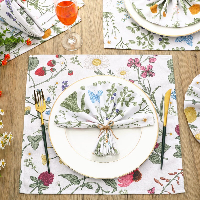 Funnymoom 24 Pcs Herbs and Wild Flowers Cloth Napkins Floral Plants Reusable Napkins Country French Toile Dinner Soft Absorbent for Summer Holiday Party - Image 2