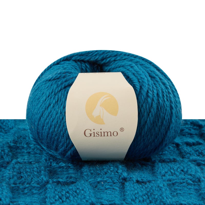 Gisimo 100% Merino Wool Yarn 3-Ply Luxurious and Soft Yarn for Hand Knitting & Crocheting (Jazz Blue,1Ball) - Image 1