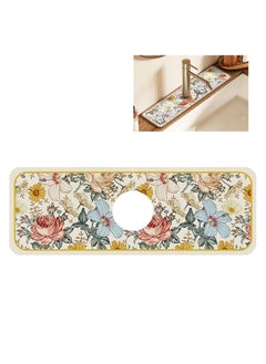 SYOSI Sink Splash Guard Mat Floral Pattern Faucet Mat Sink Faucet Absorbent Mat Soft Texture Strong Anti-slip Quick Water Absorption Moderate Thickness Smooth Edges En-Friendly Odorlessfor Bathroom  - Image 1