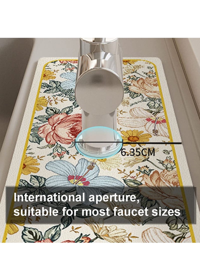 SYOSI - Sink Splash Guard Mat Floral Pattern Faucet Mat Sink Faucet Absorbent Mat Soft Texture Strong Anti-slip Quick Water Absorption Moderate Thickness Smooth Edges En-Friendly Odorlessfor Bathroom - Image 1