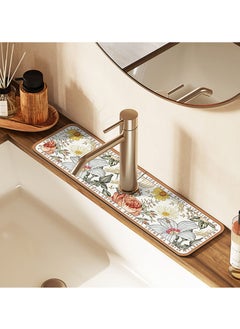 SYOSI Sink Splash Guard Mat Floral Pattern Faucet Mat Sink Faucet Absorbent Mat Soft Texture Strong Anti-slip Quick Water Absorption Moderate Thickness Smooth Edges En-Friendly Odorlessfor Bathroom  - Image 3