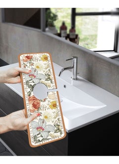 SYOSI Sink Splash Guard Mat Floral Pattern Faucet Mat Sink Faucet Absorbent Mat Soft Texture Strong Anti-slip Quick Water Absorption Moderate Thickness Smooth Edges En-Friendly Odorlessfor Bathroom  - Image 2