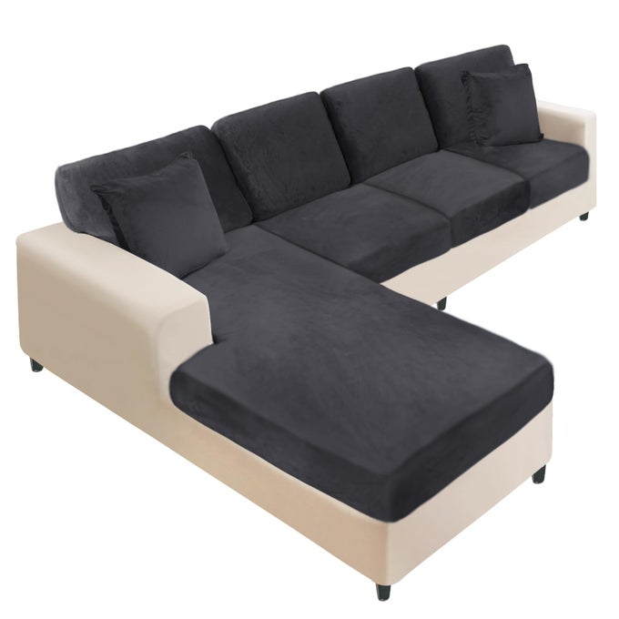 SECTIONAL COUCH COVERS 8 PIECES VELVET COUCH CUSHION COVERS L SHAPE SOFT STRETCH SOFA SLIPCOVERS WITH 2PCS PILLOWCASES FOR LEFTRIGHT CHAISE SECTIONAL COUCH3 SEATER1 CHAISE4 BACKBLACK