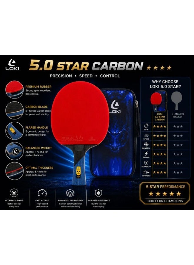 Lokay Loki Carbon Table Tennis Racket (5 Star Class) – Professional Racket – High Speed ​​and Precise Control - Image 2
