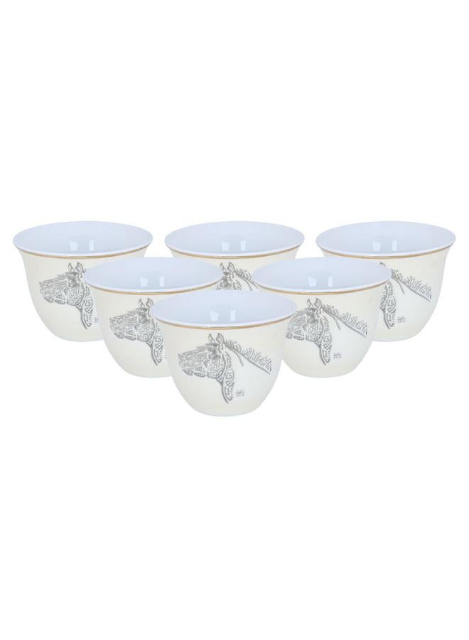 السيف غاليري طقم فناجين قهوة عربية 12 قطعة 90 مل نقشة حصان بيج - Image 1