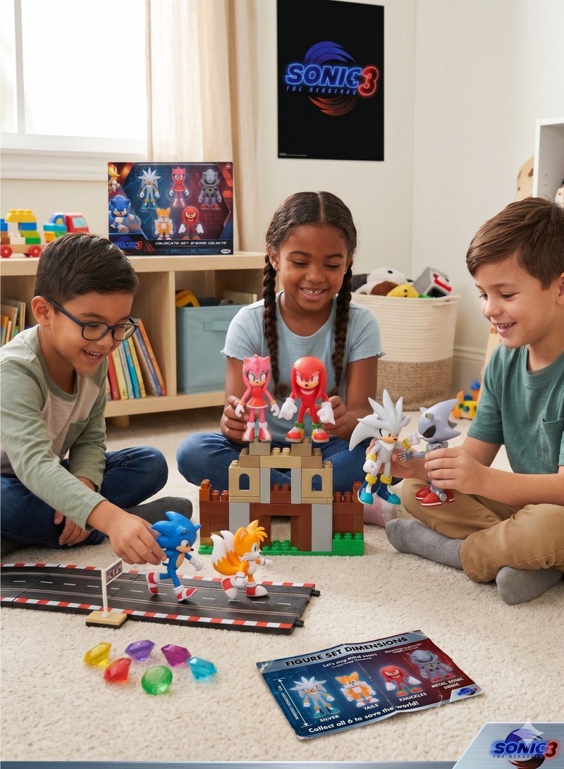 سونيك مجموعة شخصيات سونيك القنفذ 3 - مجموعة ألعاب مكونة من 6 قطع تضم سونيك القنفذ، وسيلفر القنفذ، وإيمي روز، وميتال سونيك، وتيلز، وناكلز آكل النمل الشوكي | مجسمات شخصيات أفلام قابلة للتجميع | زينة للكيك وهدية رائعة لأعياد الميلاد ورمضان والعيد للأطفال من عمر 3 سنوات فما فوق - Image 5