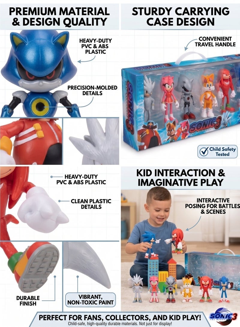 سونيك مجموعة شخصيات سونيك القنفذ 3 - مجموعة ألعاب مكونة من 6 قطع تضم سونيك القنفذ، وسيلفر القنفذ، وإيمي روز، وميتال سونيك، وتيلز، وناكلز آكل النمل الشوكي | مجسمات شخصيات أفلام قابلة للتجميع | زينة للكيك وهدية رائعة لأعياد الميلاد ورمضان والعيد للأطفال من عمر 3 سنوات فما فوق - Image 4
