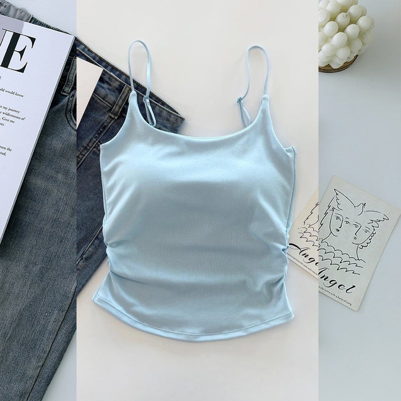 213 Rayon Camisole Seamless Pleated Suspenders Vest With Chest Pad Summer Girls Wear Small Suspenders Inside And Outside - Image 1