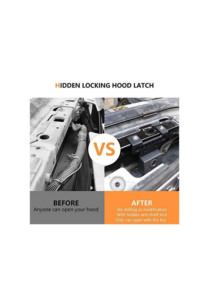 RERPRO JK Hood Lock for 20072018 Jeep Wrangler JK JKU Unlimited AntiTheft Hidden Hood Latches Locking Safety Catch Auto Rebound 1 Piece Black with 2 Keys - Image 3