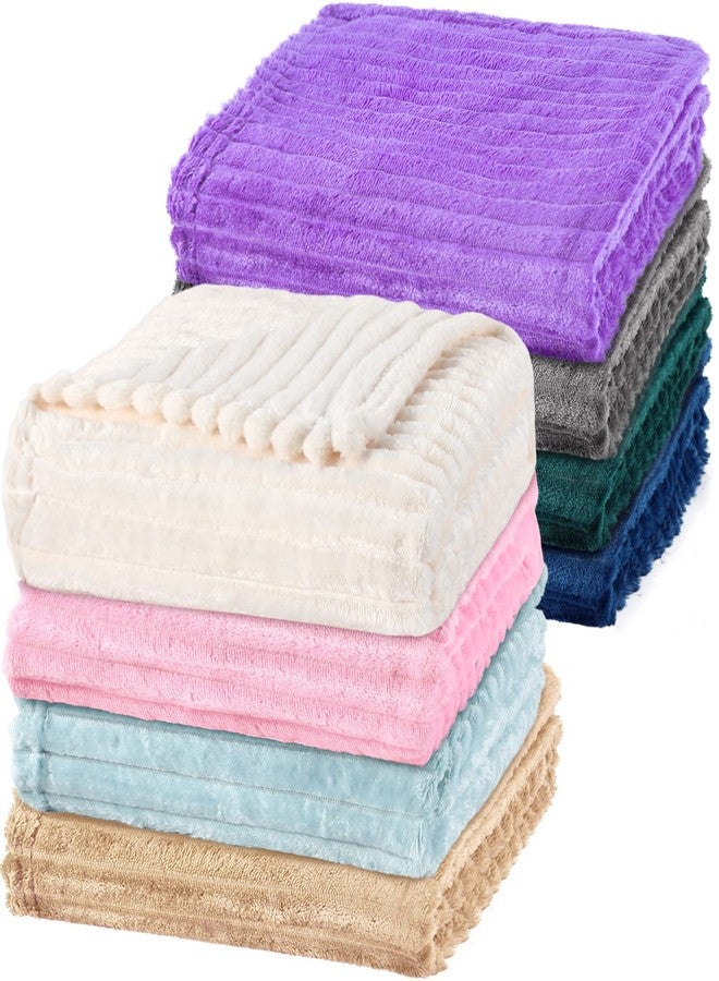 Reginary 8 Pcs Flannel Fuzzy Blankets 30 x 40 Inches Soft Warm and Lightweight Stripes Throw Blankets Fluffy Plush Microfiber Blanket for Couch Bed Sofa Chair Outdoor All Seasons, 8 Colors - Image 1