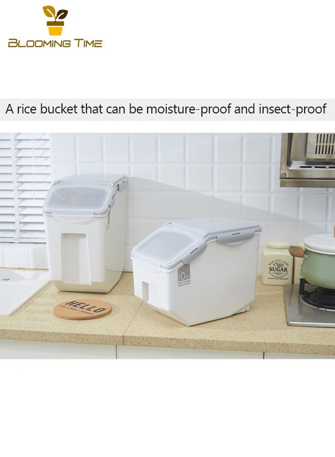 BLOOMING TIME Sealed Rice Storage Bucket, Insect-proof Flour Bucket, Kitchen 10kg Rice Bucket, Household Multifunctional Kitchen Supplies Sealed Food Storage Bucket, Insect-proof and Moisture-proof Plastic Household Lift-lid Rice Bucket, Cat Food Storage Bucket, Pet Food Storage Bucket - Image 4