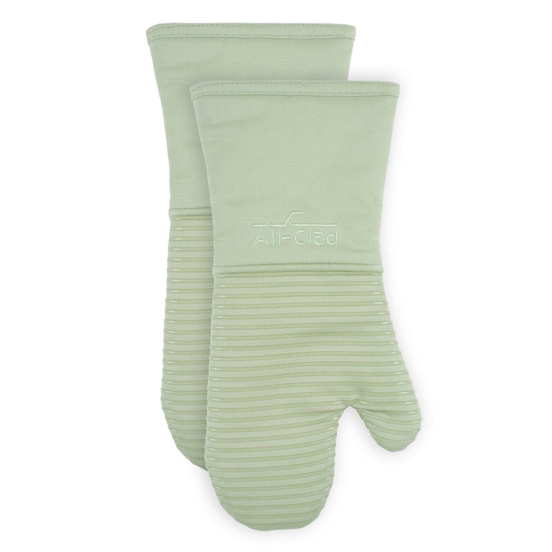 AllClad Silicone Oven Mitts Heat Resistant up to 500 Degrees 100 Cotton Silicone 14x7 Oven Mitt for Kitchen and Barbeque 2Pack Fennel