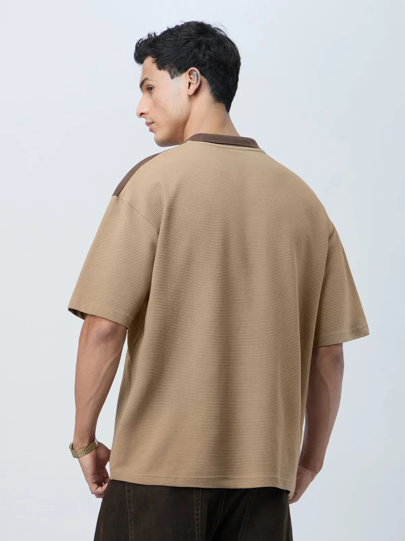 The Souled Store  The Souled Store Originals: Malt Men and Boys Short Sleeves Polo Collar Textured Cotton Blend Oversized Fit Colour-Block Lightweight Comfortable All-Season Polo T-Shirt  | Best Price UAE