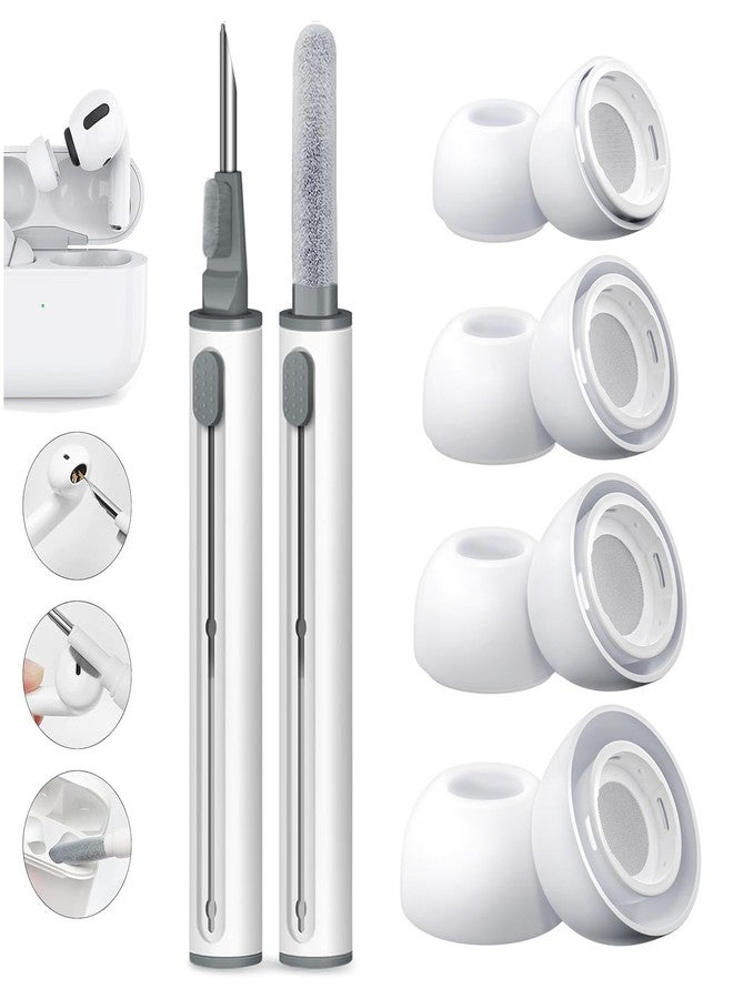 Vsagier 4 Pairs Replacement Ear Tips for AirPods Pro and AirPods Pro 2 with Noise Reduction Hole, Non-Slip Soft Silicone Ear Tips for AirPods Pro, 3 in 1 Cleaner Kit for USB-C Charging Case(XS/S/M/L) - Image 1