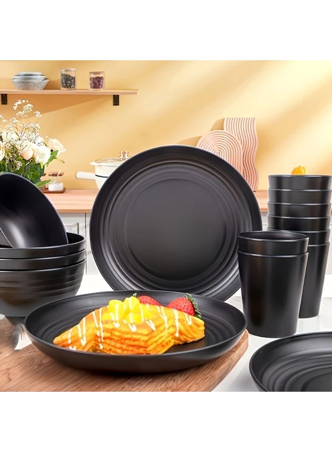 مجموعة أدوات طعام سوداء من 4 قطع: صحنان، وعاء، كوب، آمن للاستخدام في الميكروويف وغسالة الصحون - Image 5