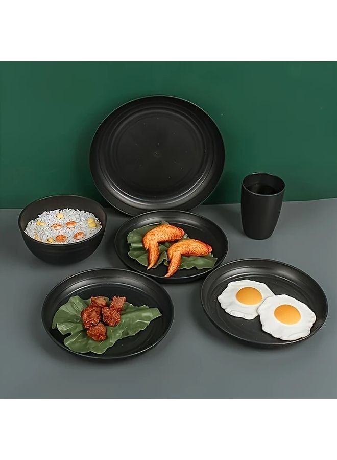 مجموعة أدوات طعام سوداء من 4 قطع: صحنان، وعاء، كوب، آمن للاستخدام في الميكروويف وغسالة الصحون - Image 2
