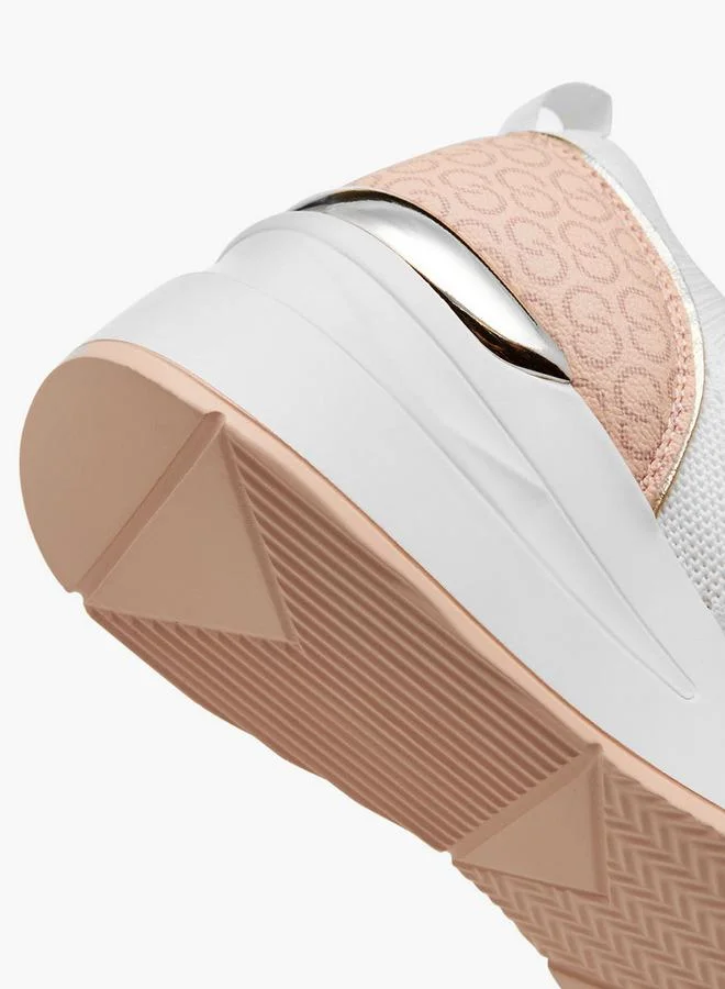 سيليست Women's Monogram Print Lace-Up Sneakers with Wedge Heel