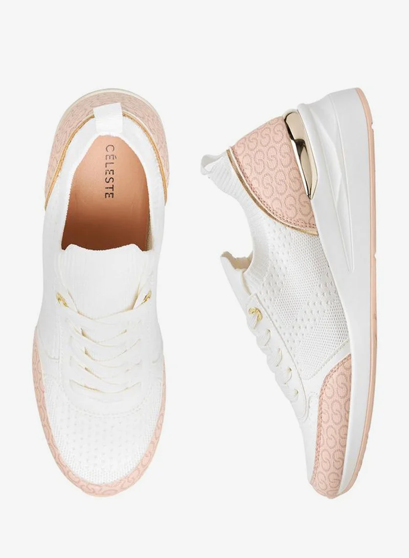 Celeste Women's Monogram Print Lace-Up Sneakers with Wedge Heel