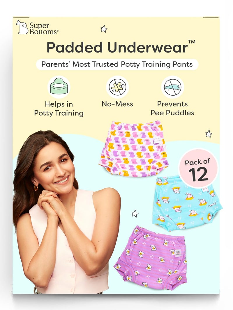 SuperBottoms Padded Underwear for Babies & Toddlers (1-2 Years), 3 Layers of Premium Cotton & DryFeel Layer, Ideal for Diaper-Free Time & Mess-Free Potty Training Pants, Pack of 12 - Image 1