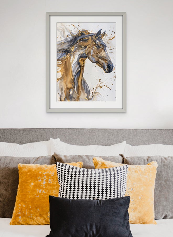Art Decor Art Decor Water Color Ink Style Horse Art with Gold and Black Accents with Matboard Framed Fine Art Wall Décor for Living Room Bedroom Dining Room Office Gifting  - Image 2