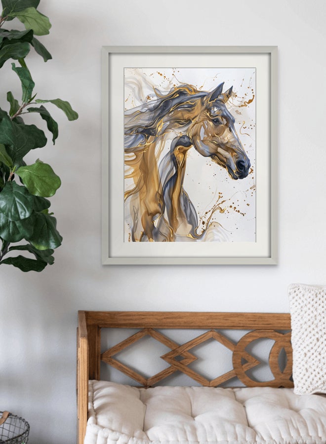 Art Decor Art Decor Water Color Ink Style Horse Art with Gold and Black Accents with Matboard Framed Fine Art Wall Décor for Living Room Bedroom Dining Room Office Gifting  - Image 1