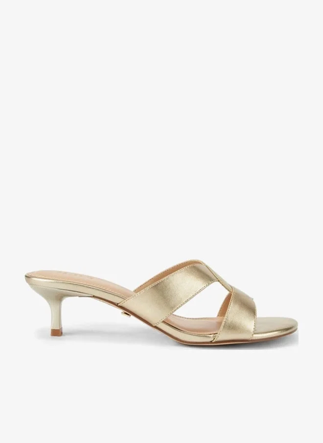 Celeste Women's Solid Slip-On Cross Strap Sandals with Kitten Heels