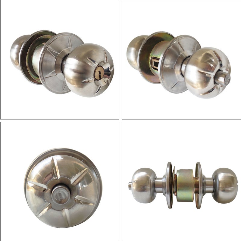 Door Knob Lockset with 3 Keys Round Ball Style Handle Privacy Bedroom Bathroom Handle Lockset Stainless Steel Polished Door Knob Set Interior Lockable Door Handle - Image 2