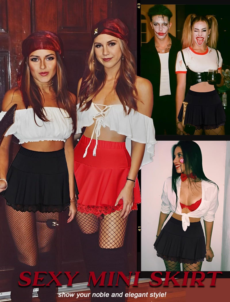 Avidlove Mini Skirt for Women Solid Lace Ruffle Skirt Schoolgirl Lingerie Short Skirt (Black,M) - Image 3