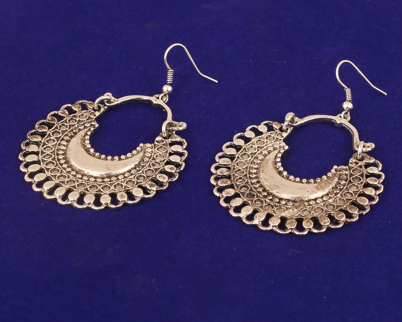 Touchstone Indian Bollywood Beautiful Style Afghani Chand Baali Moon Theme Hangings Designer Jewelry Chandelier Earrings for Women in Gold Or White Tone. - Image 3