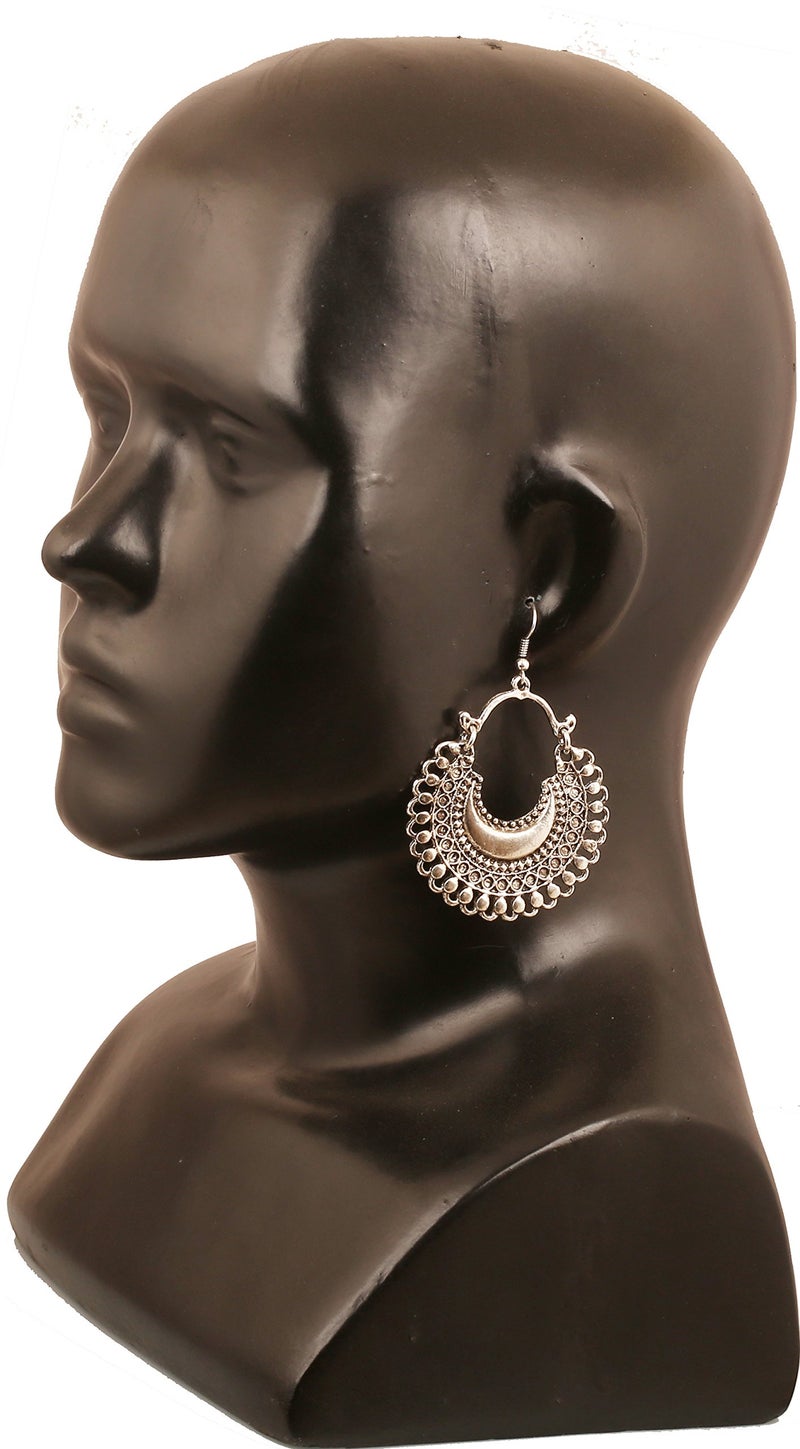 Touchstone Indian Bollywood Beautiful Style Afghani Chand Baali Moon Theme Hangings Designer Jewelry Chandelier Earrings for Women in Gold Or White Tone. - Image 2