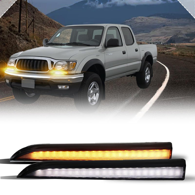 PGTOPONE Switchback White/Amber LED Front Side Marker Headlight Daytime Running Lamp Amber Sequential Turn Signal Light Feature Compatible with Toyota Tacoma 2001-2004 Replacement Front Bumper Trim - Image 1
