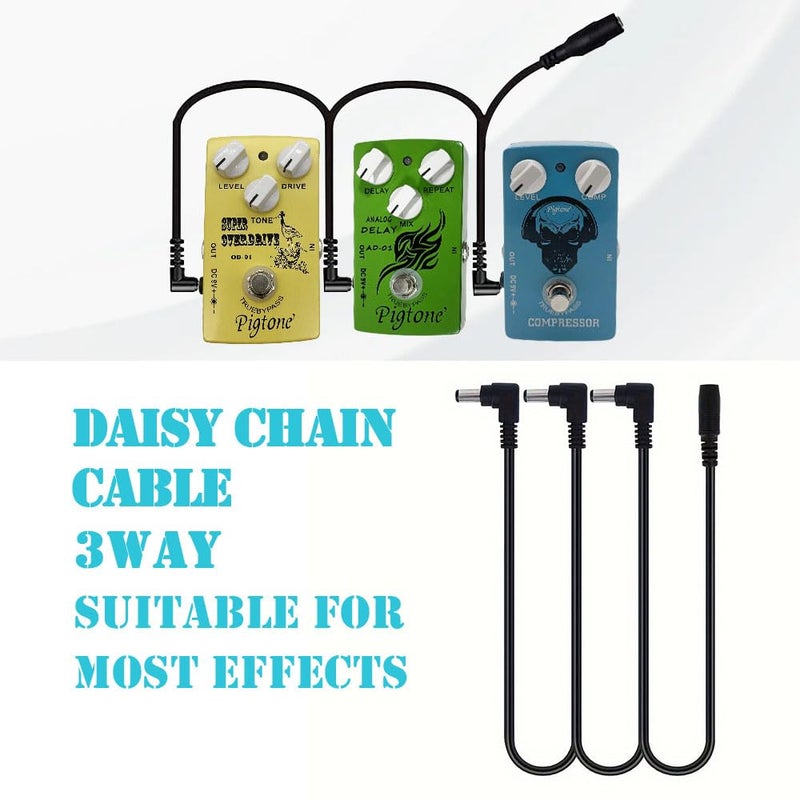pigtone 1 to 3 Way Daisy Chain Black Cable Right Angle Plug Guitar Effect Pedal Power Supply Splitter Cable Adapter 9V DC Power Cable - Image 3