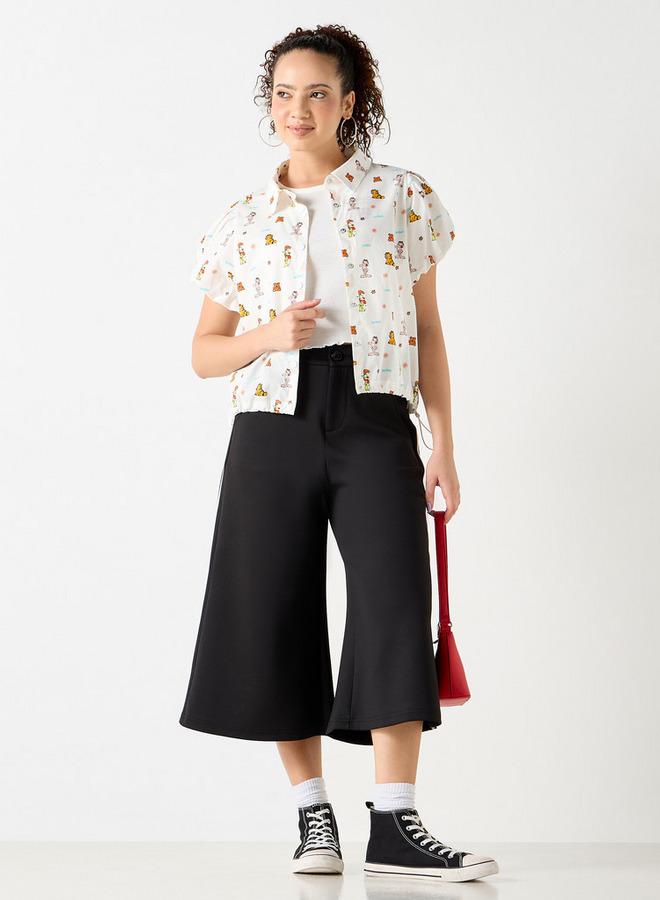 SP Characters Garfield Print Collar Shirt with Short Sleeves and Toggle Detail - Image 2