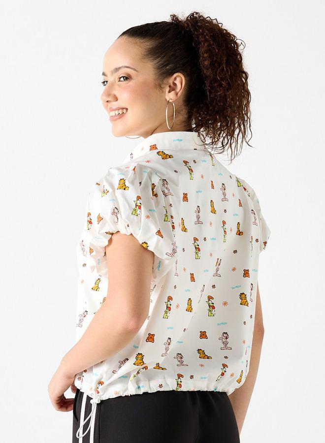 SP Characters Garfield Print Collar Shirt with Short Sleeves and Toggle Detail - Image 3
