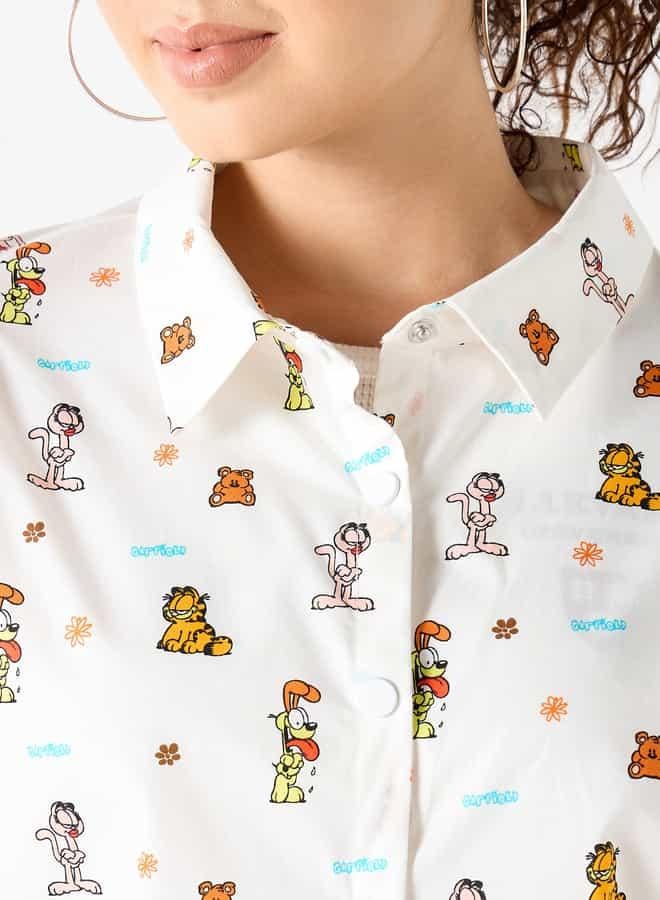 SP Characters Garfield Print Collar Shirt with Short Sleeves and Toggle Detail - Image 4