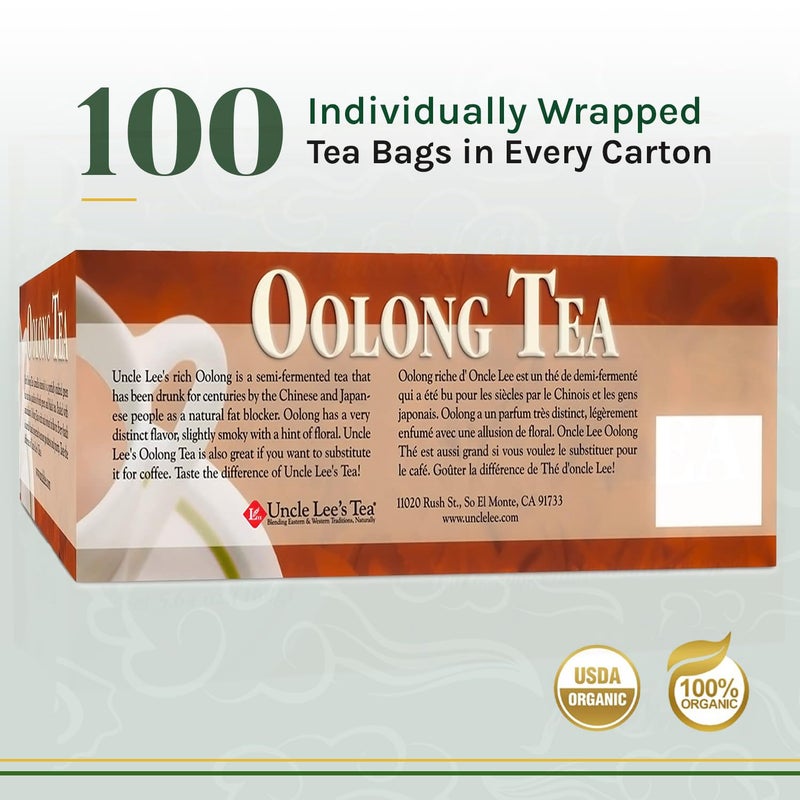 Uncle Lee's Tea Uncle Lee’s Premium Oolong Tea, Caffeinated, 100 Count - Antioxidant-Rich Slightly Oxidized Green Tea Leaves, Individually Wrapped Bags, 5.64 Oz Ea - Image 2