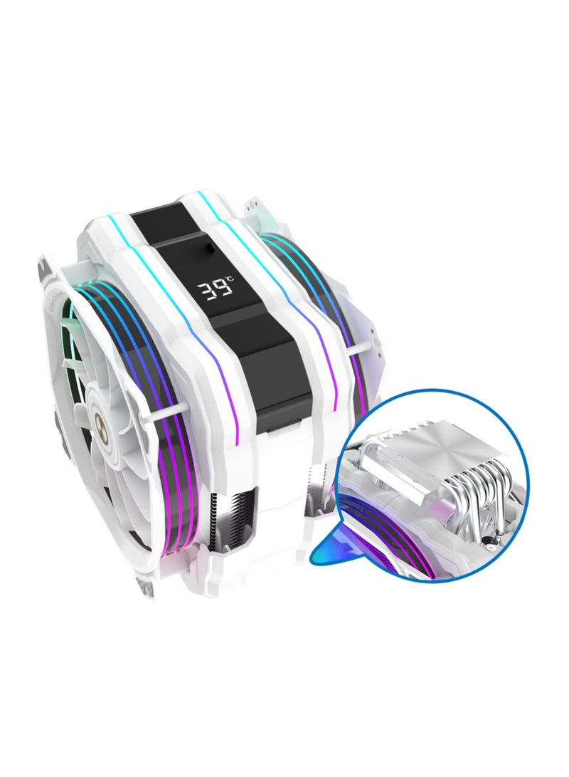 مبرد وحدة المعالجة المركزية M120D Plus مع شاشة عرض درجة الحرارة، مروحتان 120 مم ARGB PWM مزدوجتان، متوافق مع إنتل LGA 1700/1200/115X/2011/2066/1366 و AMD AM4/AM5. - Image 2