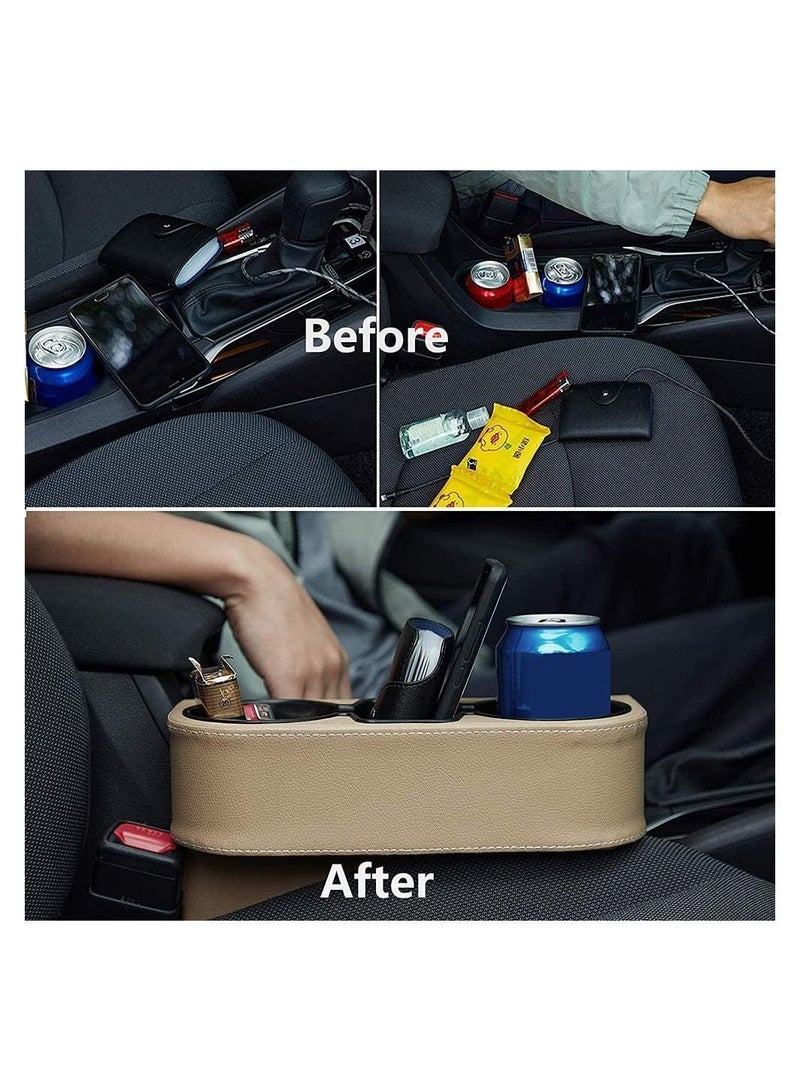 Y&D Car Cup Holder Expander with PU Leather Cover, Multifunction Seat Pocket Glove Phone Mount Organizer, Back Storage for Drink Mug Bottle CellPhones Coasters Cards  - Image 3