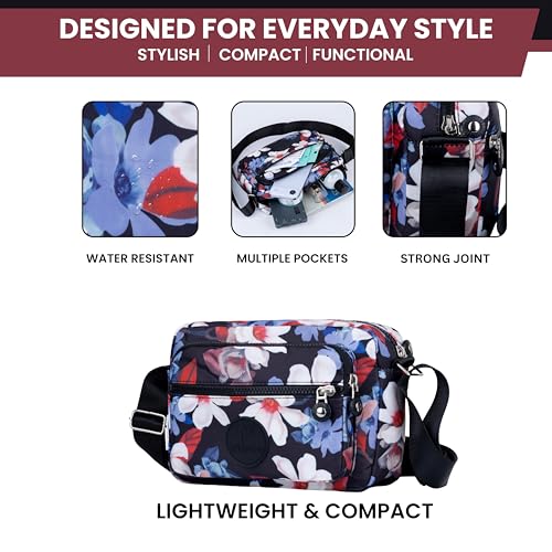 MISTYCDEP Crossbody Purse for Women, Nylon Waterproof Shoulder Purse, Messenger and travelling Bag Lightweight, Long Strap (White Flower) - Image 5