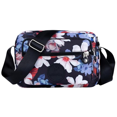 MISTYCDEP Crossbody Purse for Women, Nylon Waterproof Shoulder Purse, Messenger and travelling Bag Lightweight, Long Strap (White Flower) - Image 1