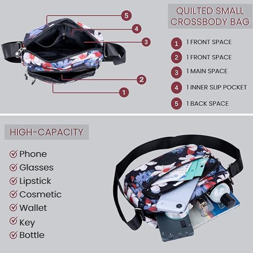 MISTYCDEP Crossbody Purse for Women, Nylon Waterproof Shoulder Purse, Messenger and travelling Bag Lightweight, Long Strap (White Flower) - Image 3