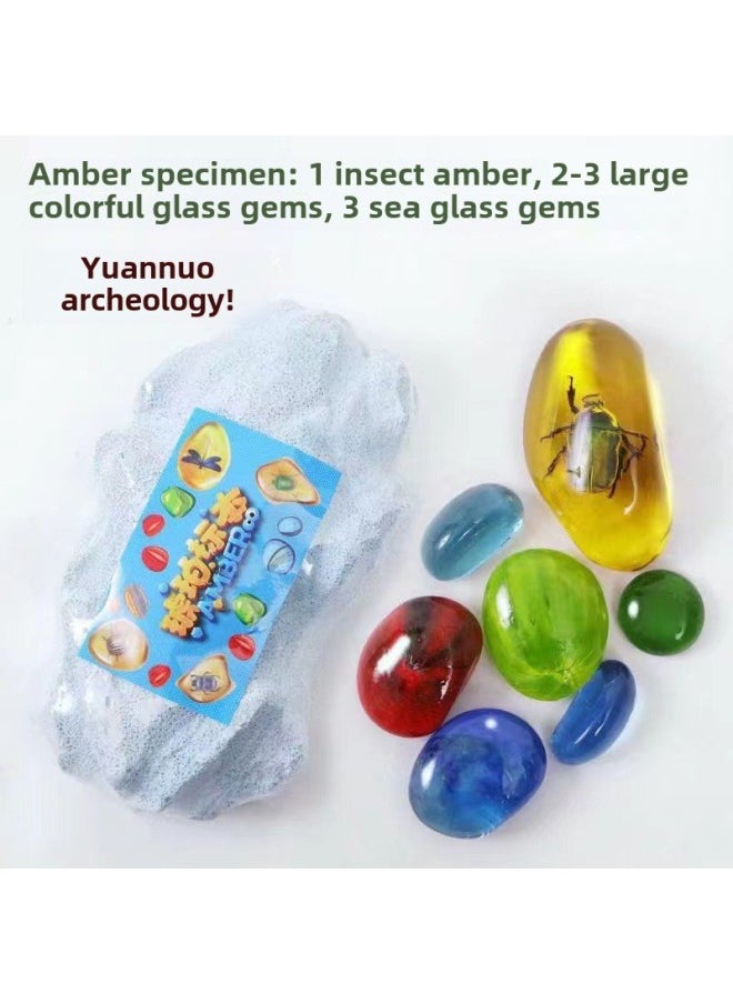 Pinuo Archaeological Excavation Blind Box Dinosaur Fossil Archaeological Excavation Archaeological Excavation Handmade Educational Stall Diy-Color:Large Amber Specimen (  - Image 1