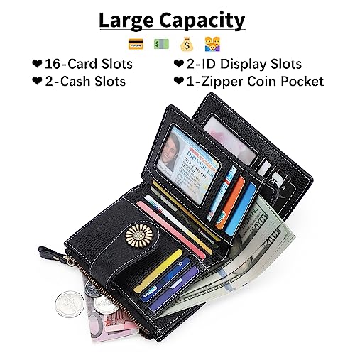 SENDEFN Small Womens Wallet Leather Bifold Card Holder RFID Blocking with Zipper Coin Pocket - Image 2