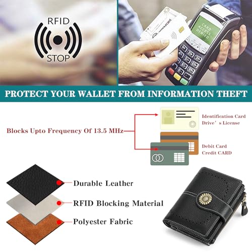SENDEFN Small Womens Wallet Leather Bifold Card Holder RFID Blocking with Zipper Coin Pocket - Image 5