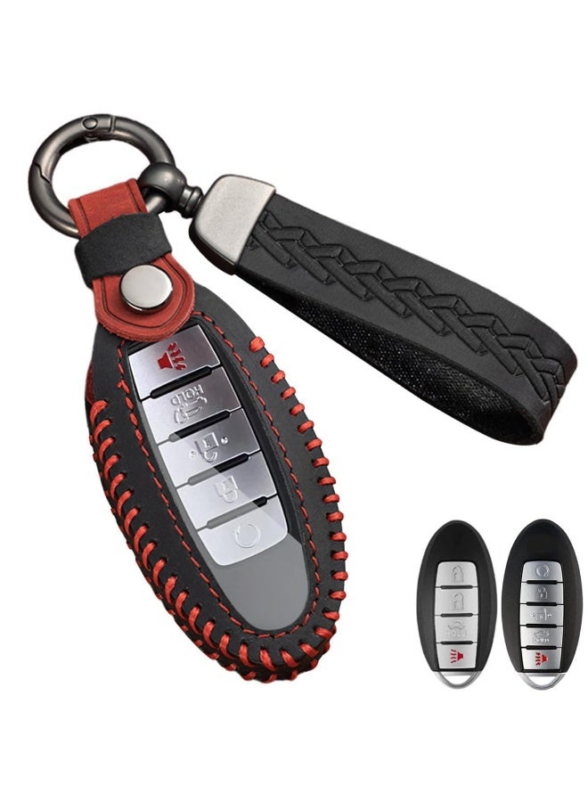 NOSKIN Fit for Nissan Key Fob Cover,Leather Car Key Shells Fob Holder,Compatible for Nissan Altima Rogue Sentra Patrol Pathfinder Frontier Maxima Titan Murano Versa Armada GTR 4/5 Buttons(Black) - Image 1