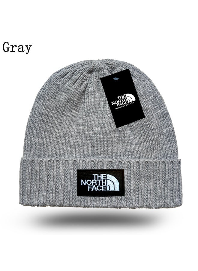 The North Face Gray Knit Beanie – Classic Warm Winter Skull Cap with Brand Logo 577Size