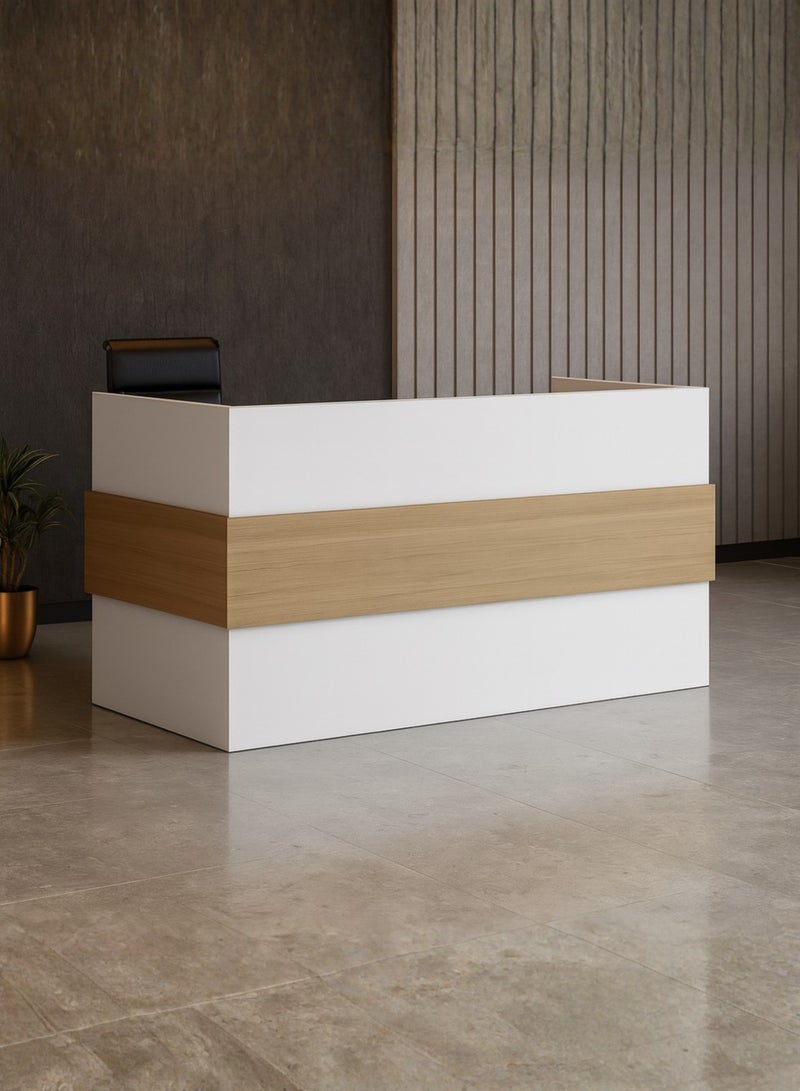 Karnak Horizon Modern Reception Desk Counter – Office Front Desk with Contemporary Design, Durable Finish, Ergonomic Workspace, Ideal for Office, Hotel, Clinic, Salon & Showroom ( White-Coco ) - Image 1