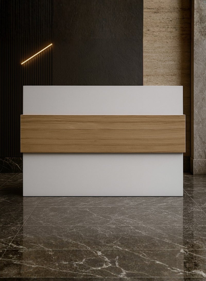 Karnak Horizon Modern Reception Desk Counter – Office Front Desk with Contemporary Design, Durable Finish, Ergonomic Workspace, Ideal for Office, Hotel, Clinic, Salon & Showroom ( White-Coco ) - Image 2