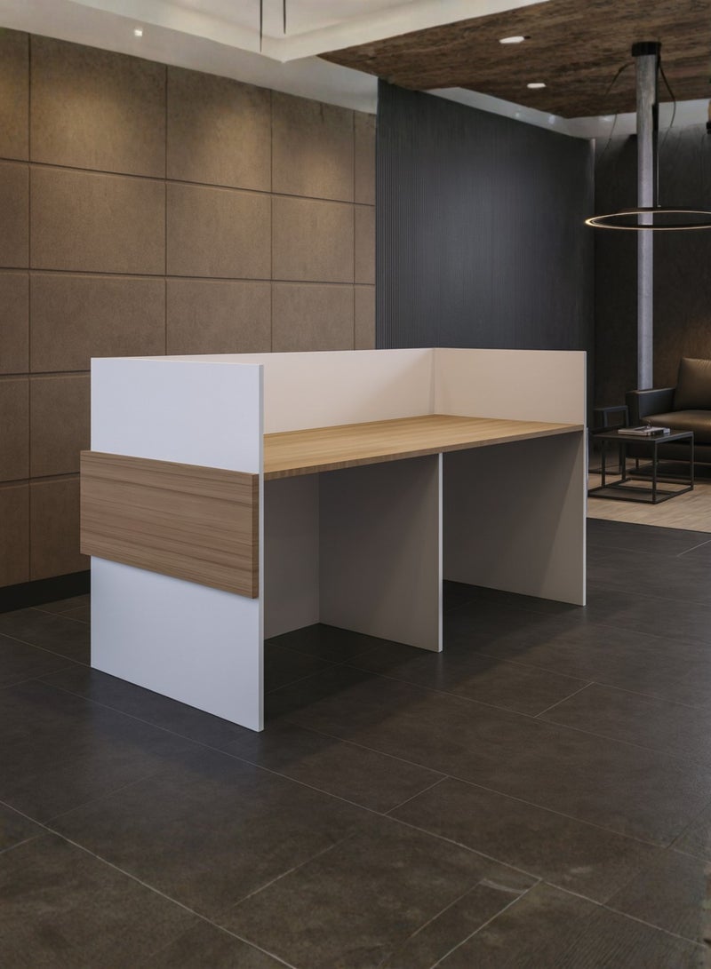 Karnak Horizon Modern Reception Desk Counter – Office Front Desk with Contemporary Design, Durable Finish, Ergonomic Workspace, Ideal for Office, Hotel, Clinic, Salon & Showroom ( White-Coco ) - Image 3